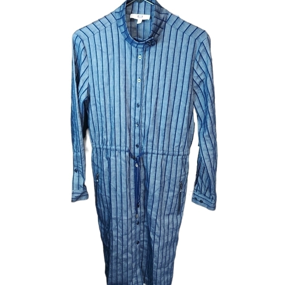 Etcetera E3 Blue striped NWT shirt dress drawstring waist collar, size 2 - Picture 8 of 15